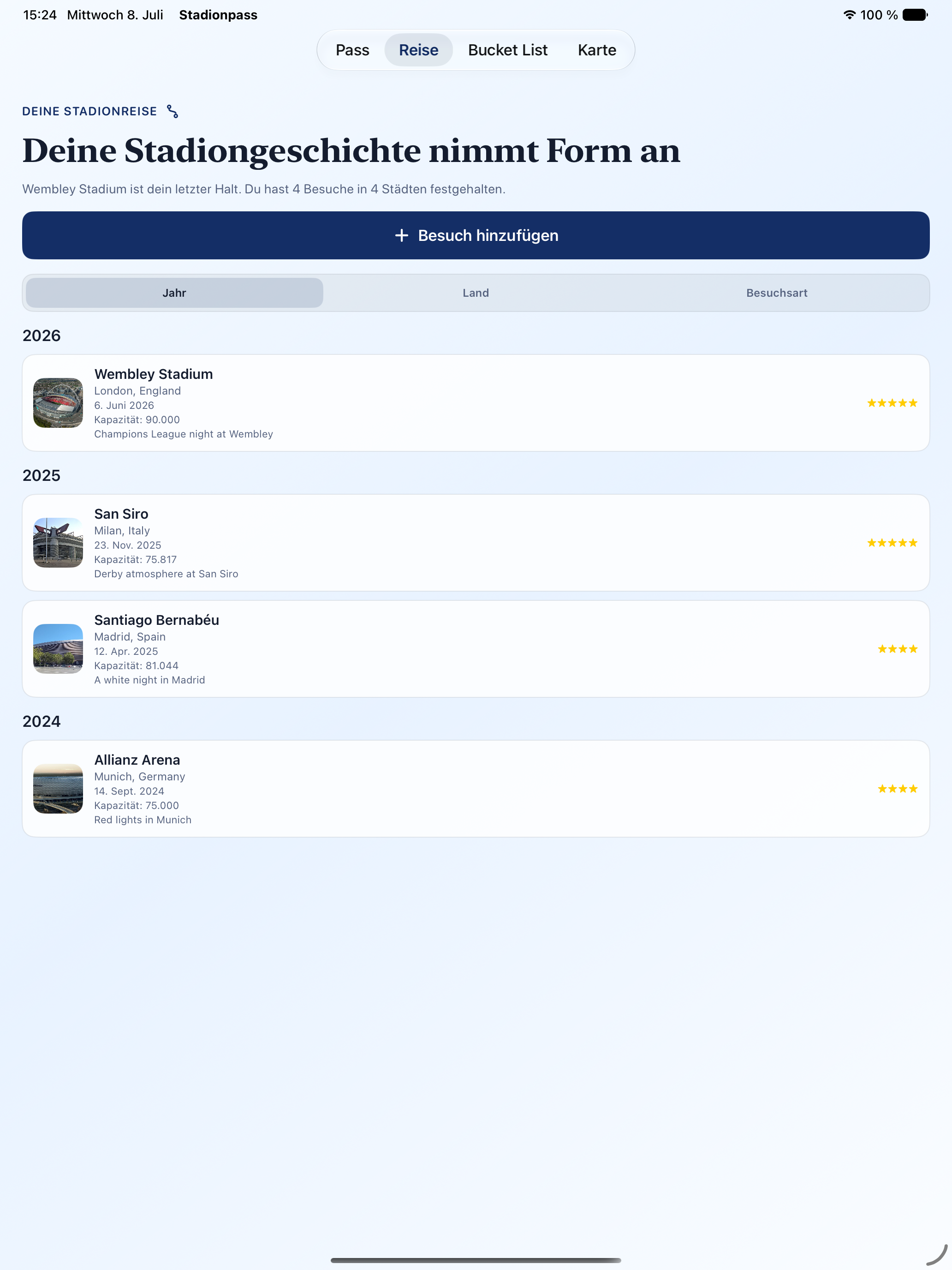 Stadionpass journey on iPad