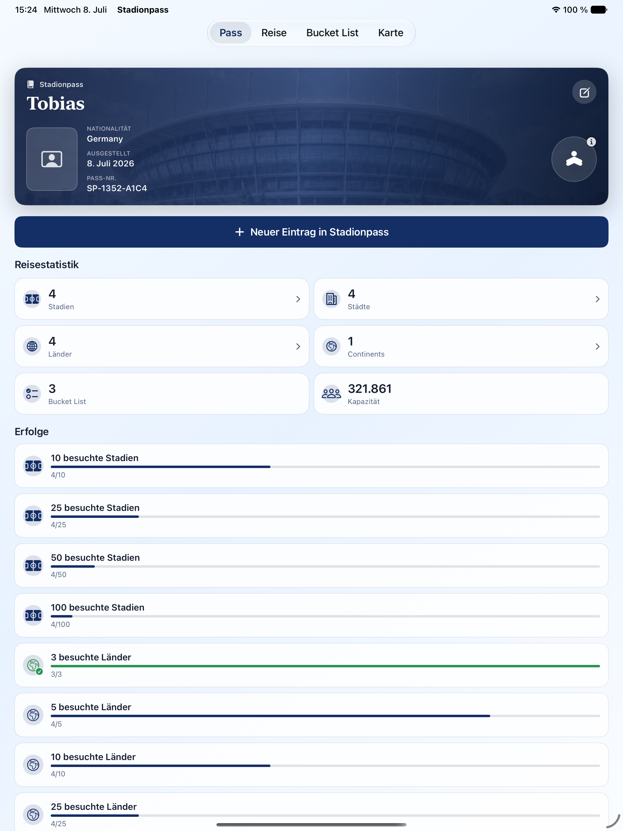 Stadionpass on iPad