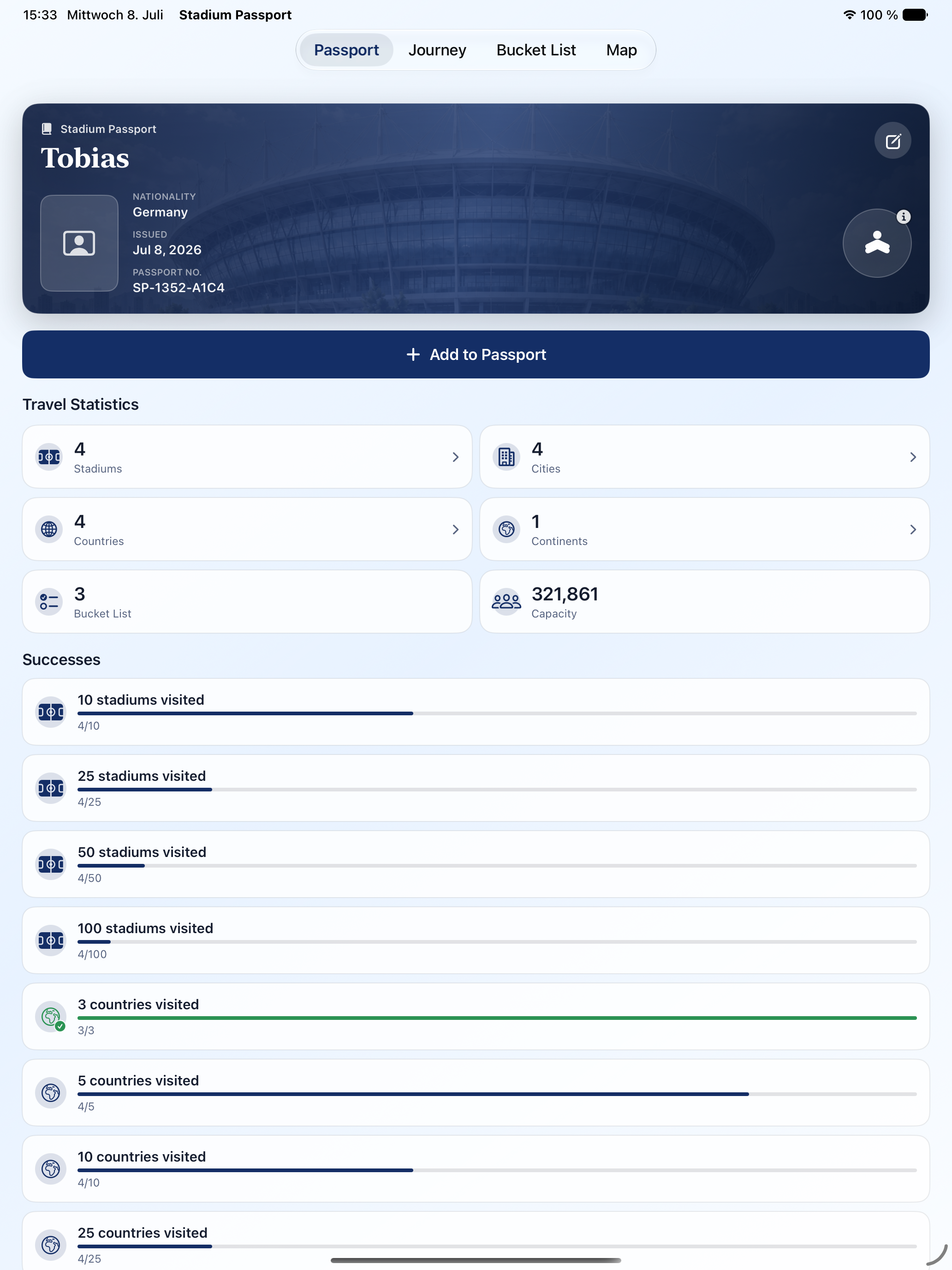 Stadium Passport on iPad