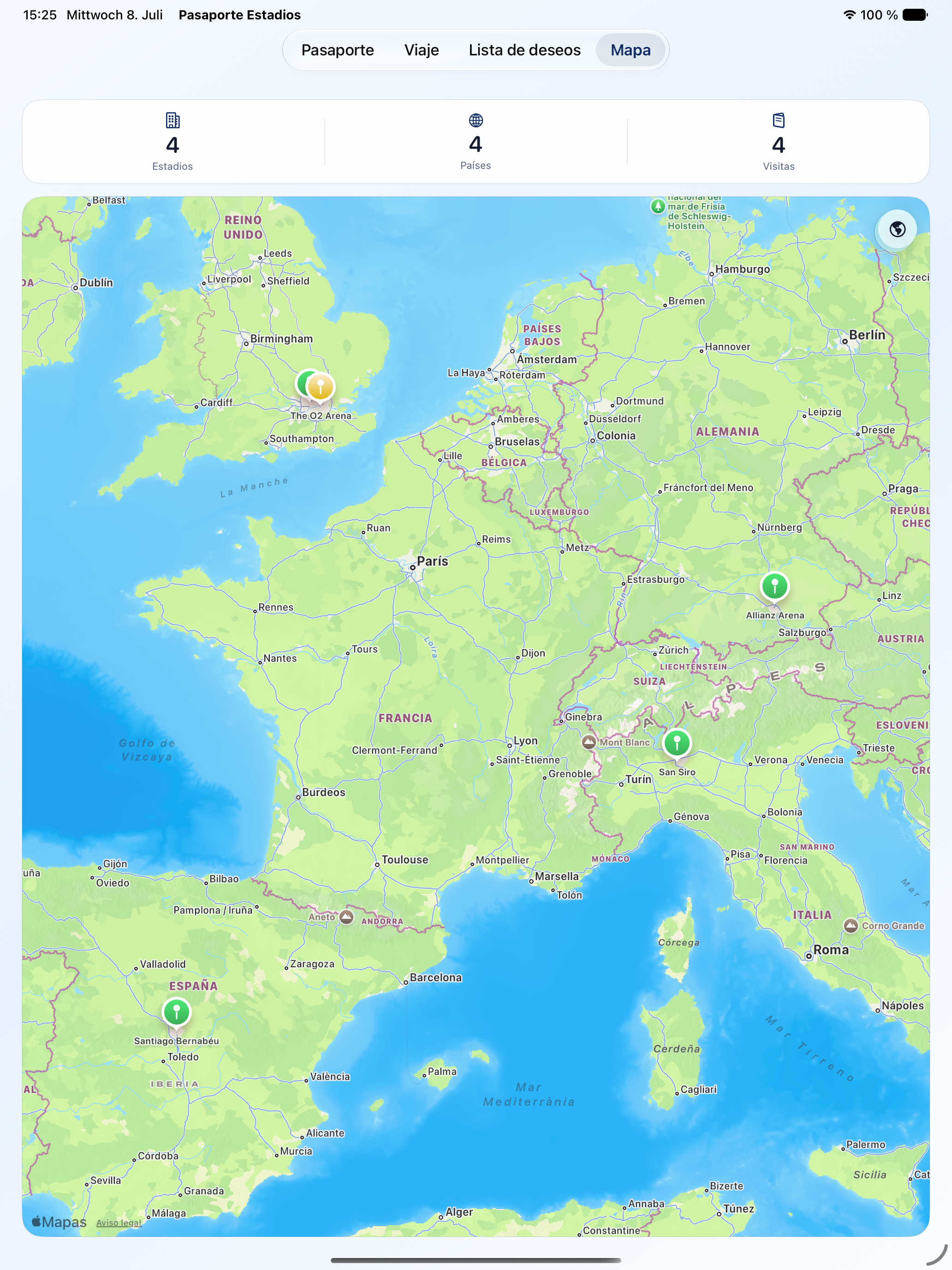 Pasaporte de Estadios map on iPad