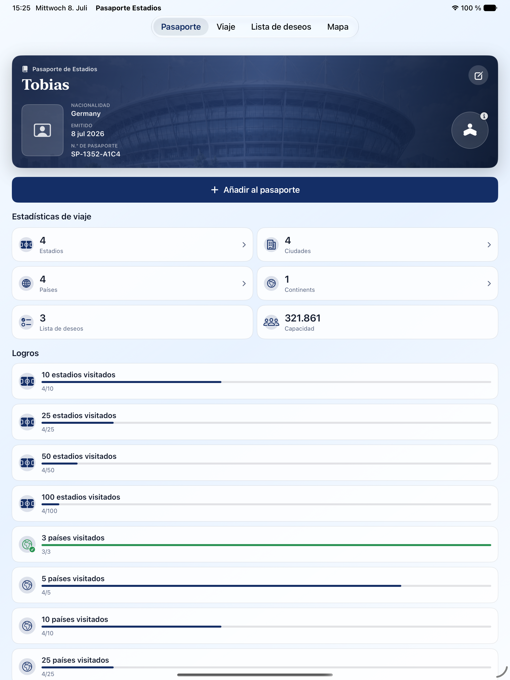 Pasaporte de Estadios on iPad