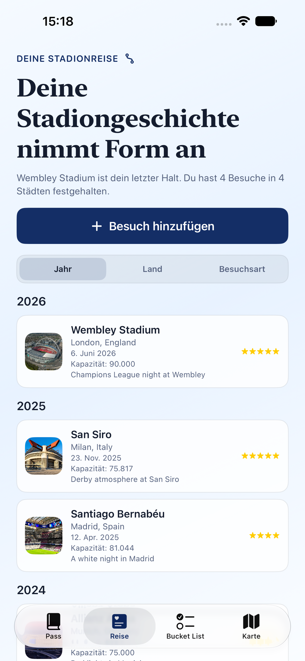 Stadionpass journey on iPhone