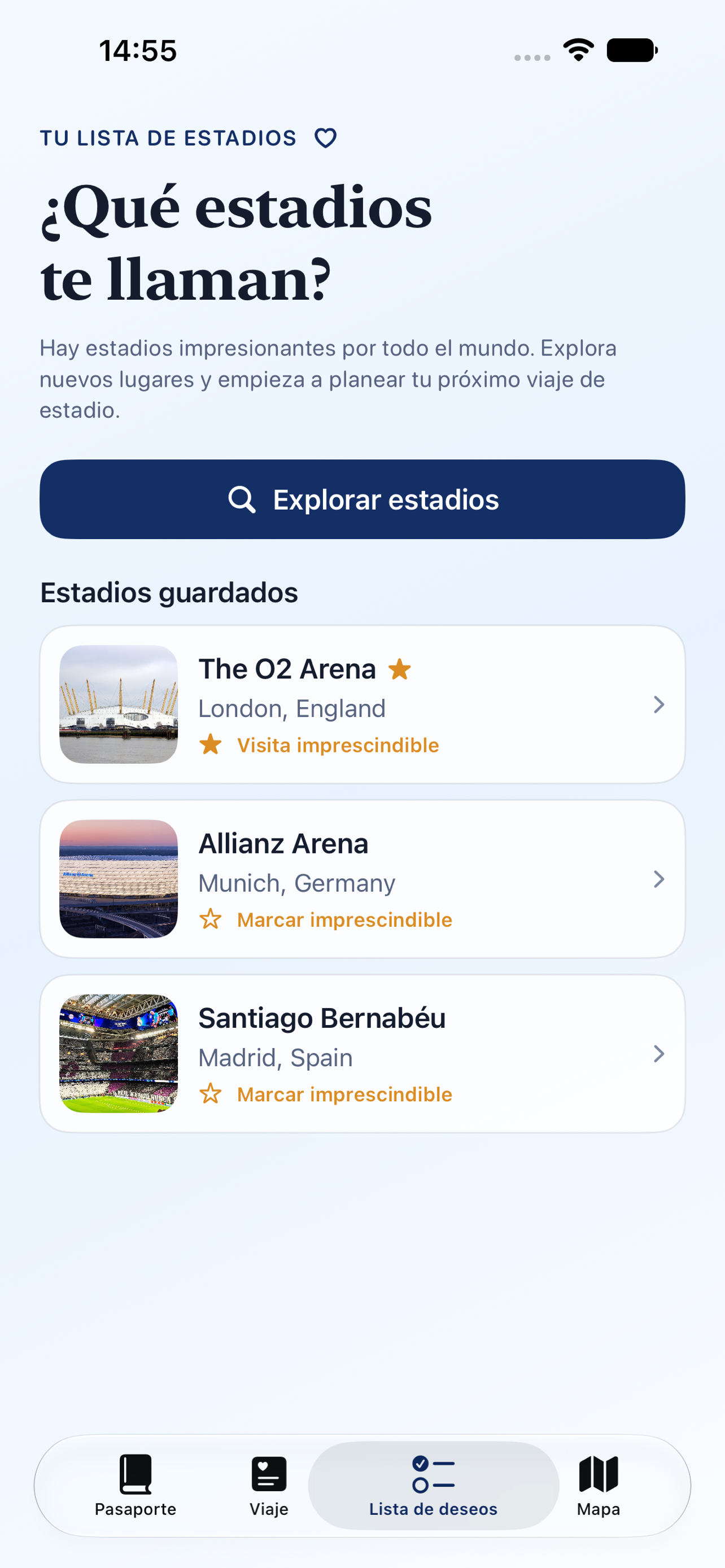 Pasaporte de Estadios bucket-list on iPhone
