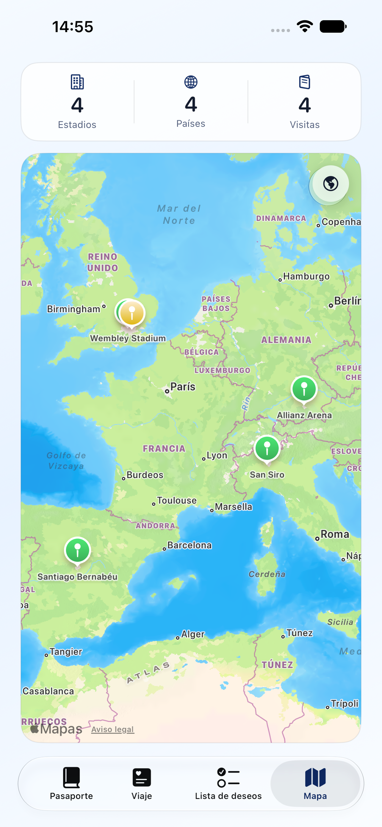 Pasaporte de Estadios map on iPhone