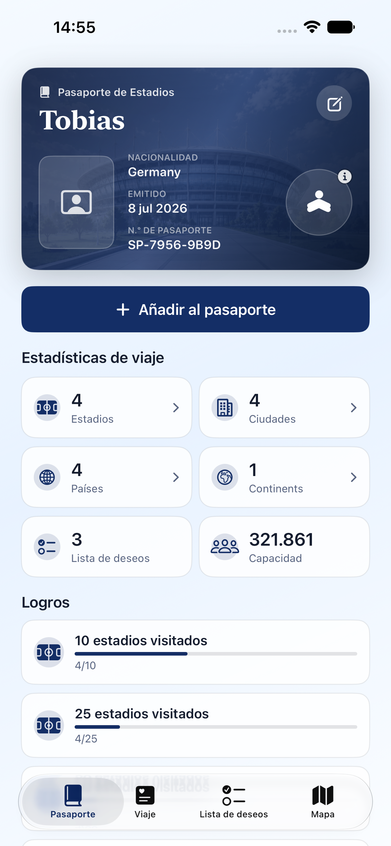 Pasaporte de Estadios on iPhone