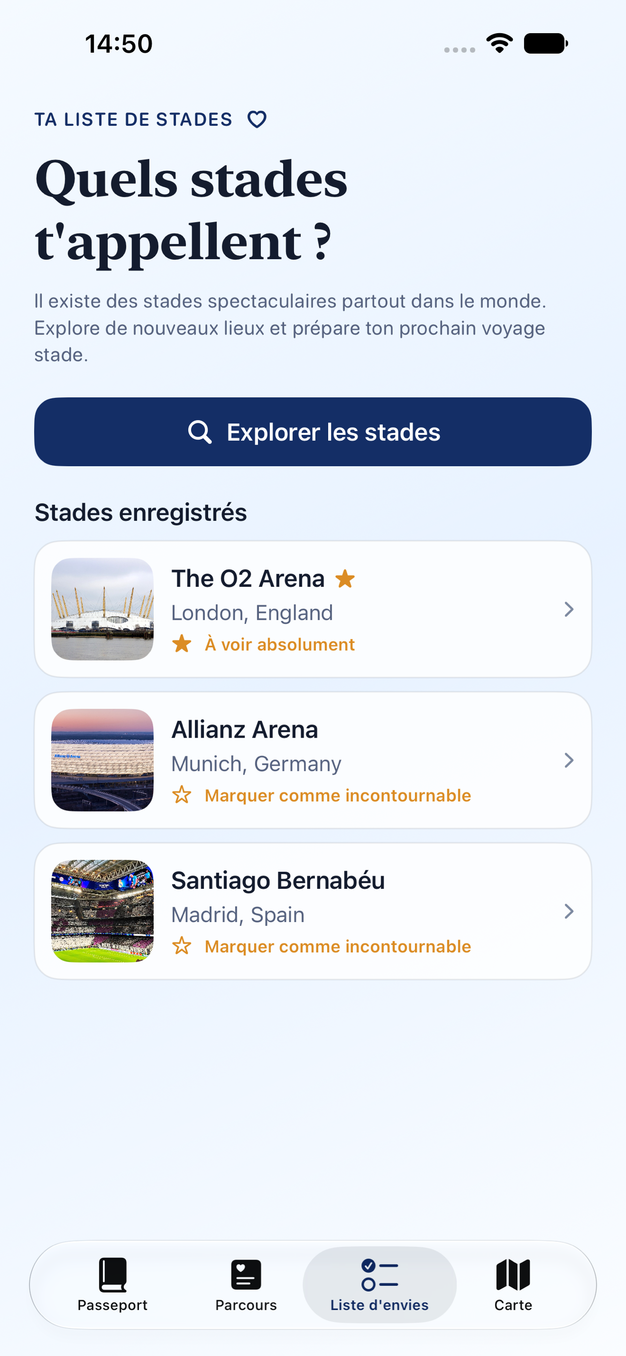 Passeport des Stades bucket-list on iPhone