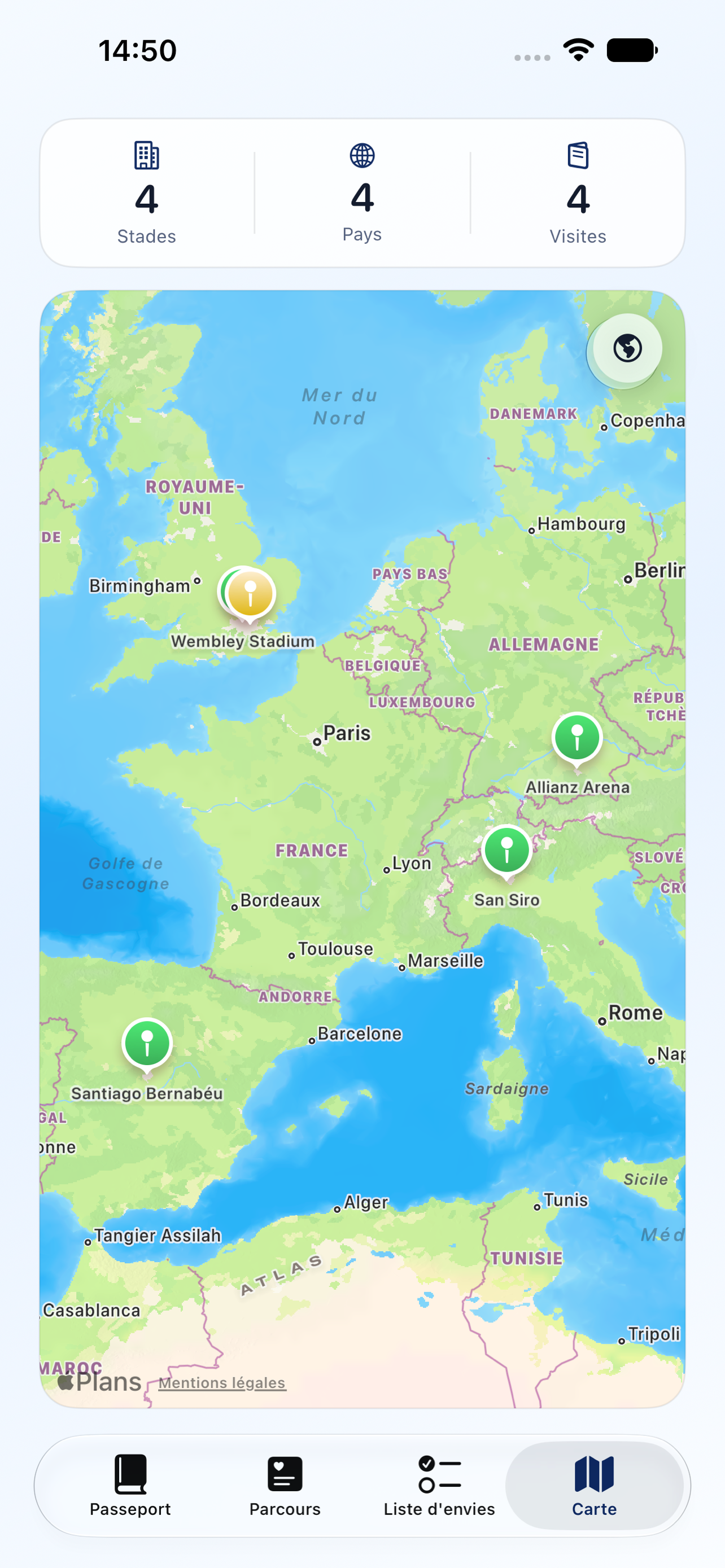 Passeport des Stades map on iPhone