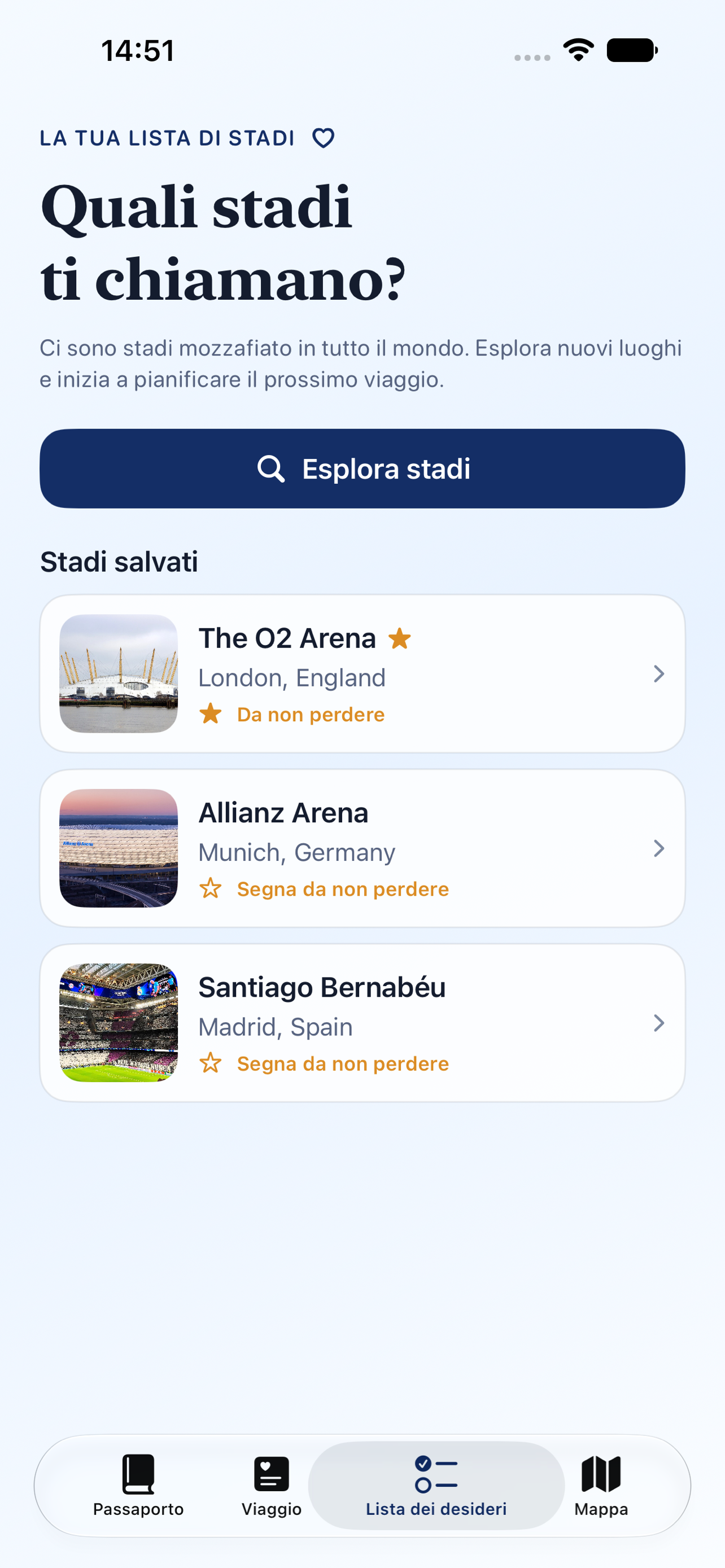Passaporto Stadi bucket-list on iPhone