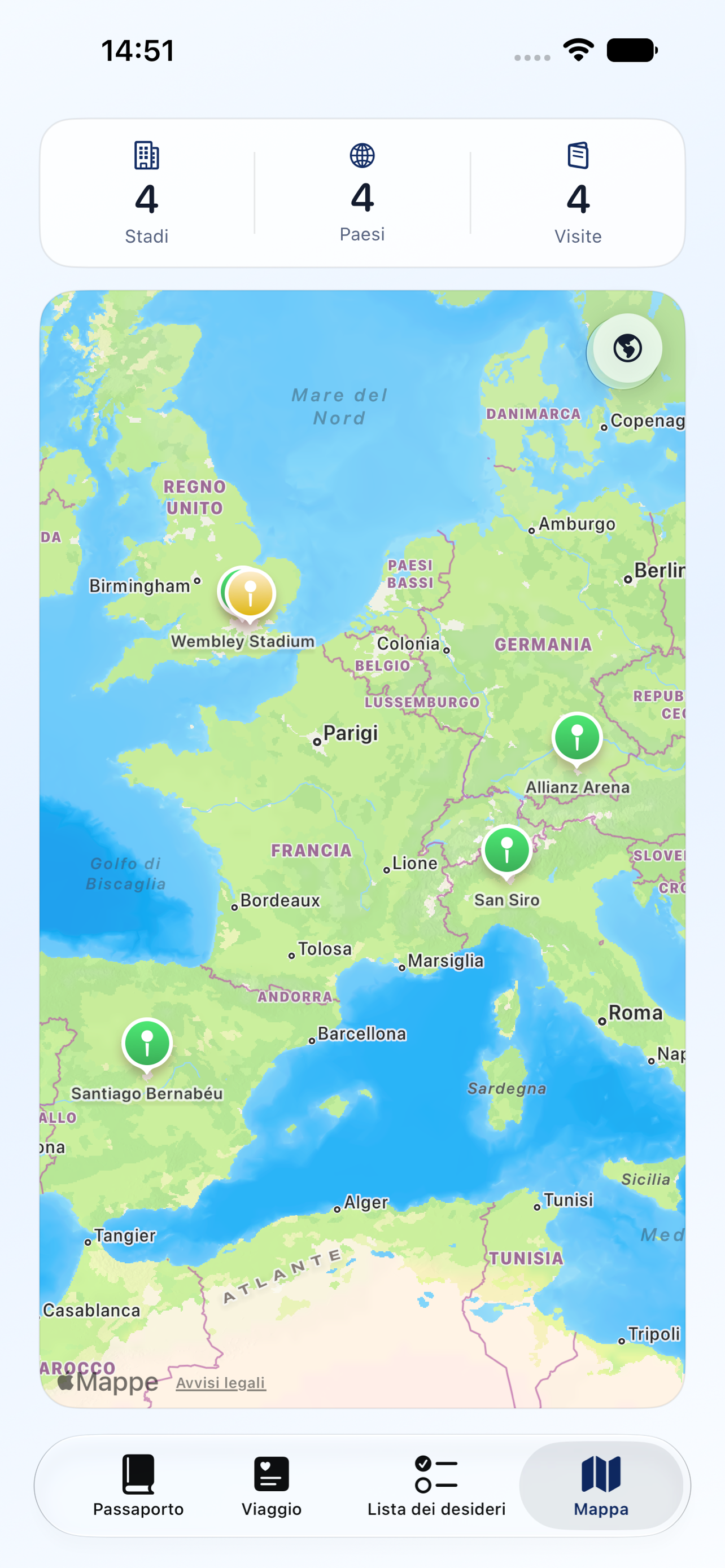 Passaporto Stadi map on iPhone