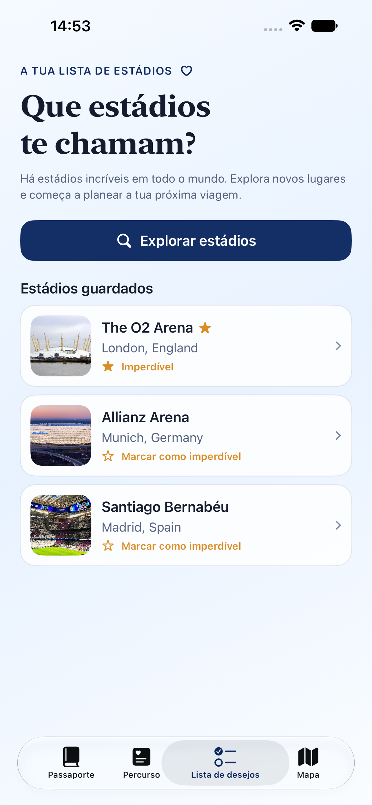 Passaporte de Estádios bucket-list on iPhone