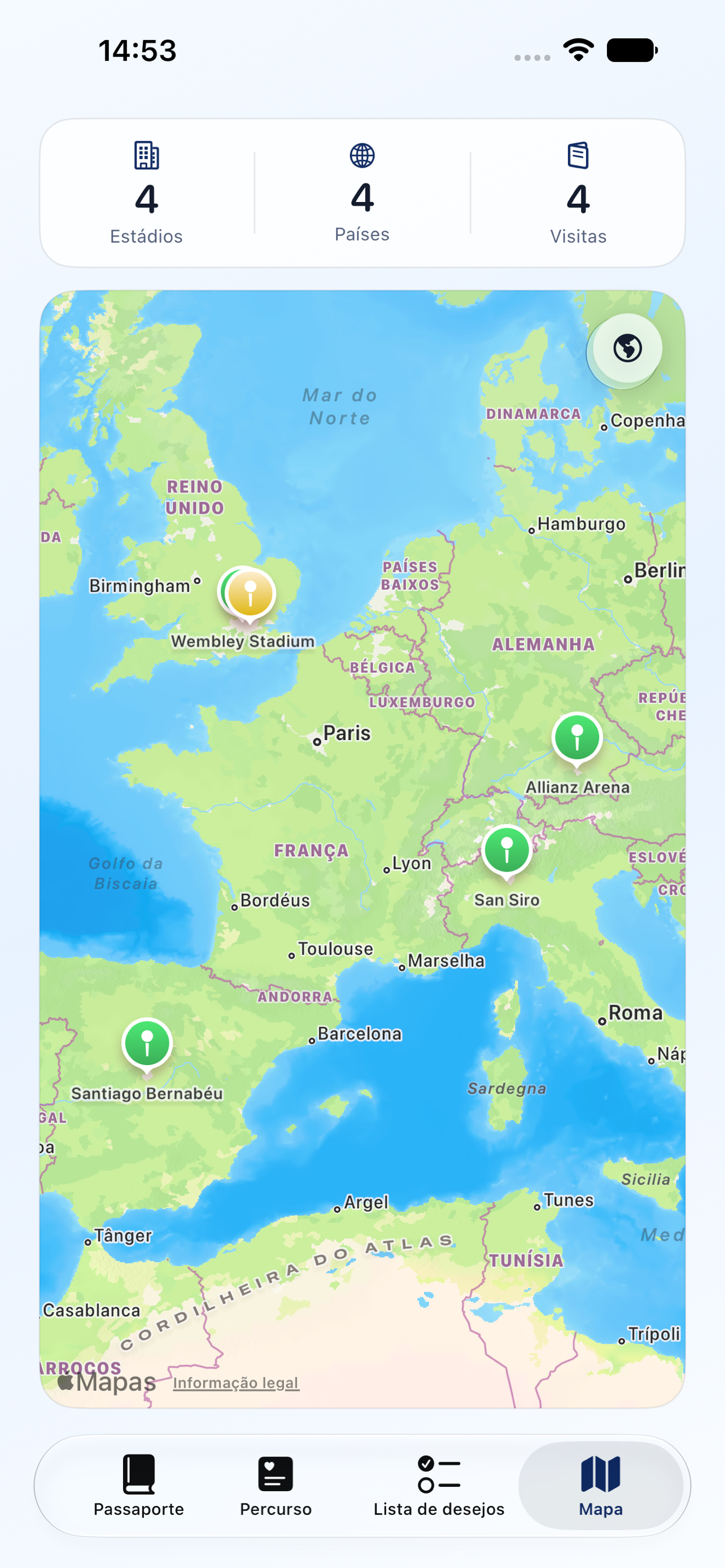 Passaporte de Estádios map on iPhone
